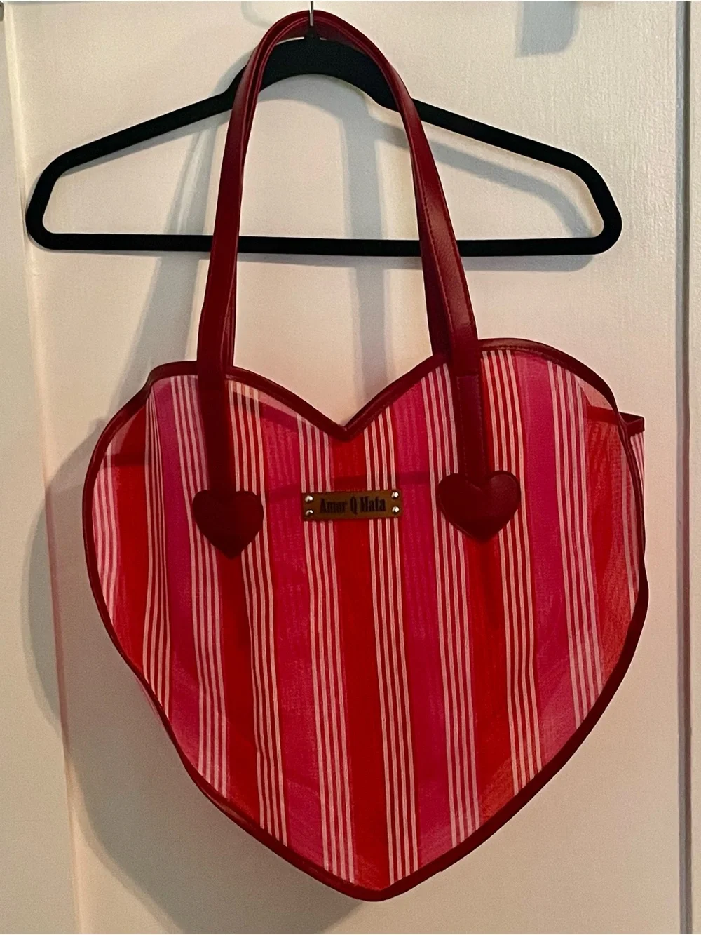 Amor Q Mata Marchantitas Red Striped Heart Mexican Mercado Tote Bag